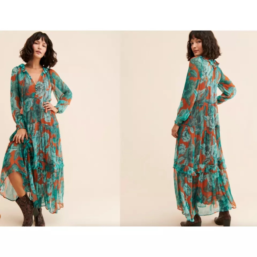 Anthropologie X Marais Chiffon Floral Maxi Dress Multicolor Size S No Slip - Picture 2 of 6